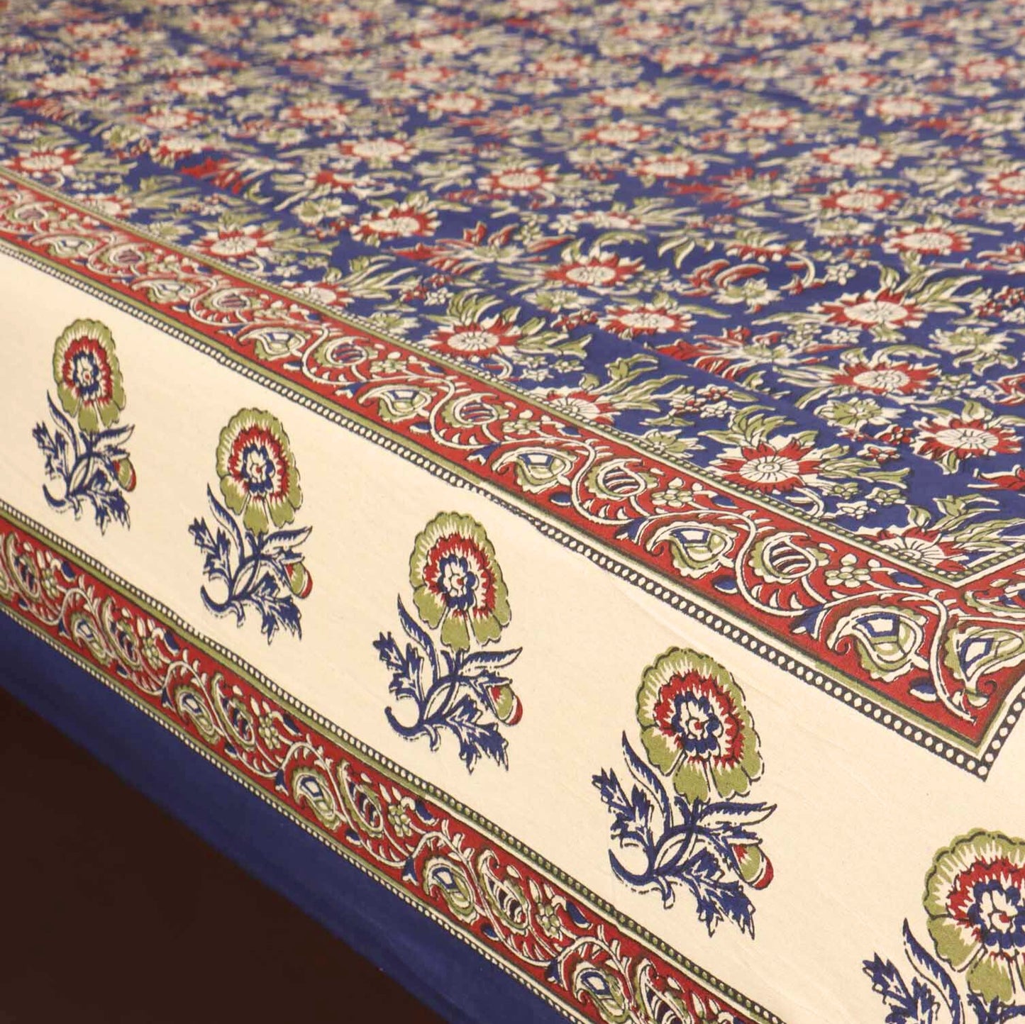 Kalamkari Phool Blue - Single Bed Bedsheet (60x90 Inches)