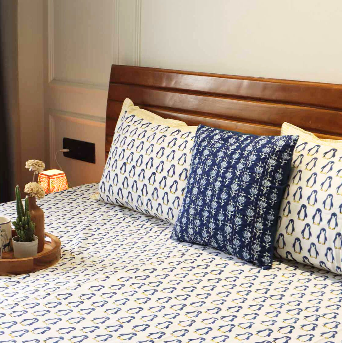 Blue Penguin - Handblock Bedsheet (90x108 Inches)