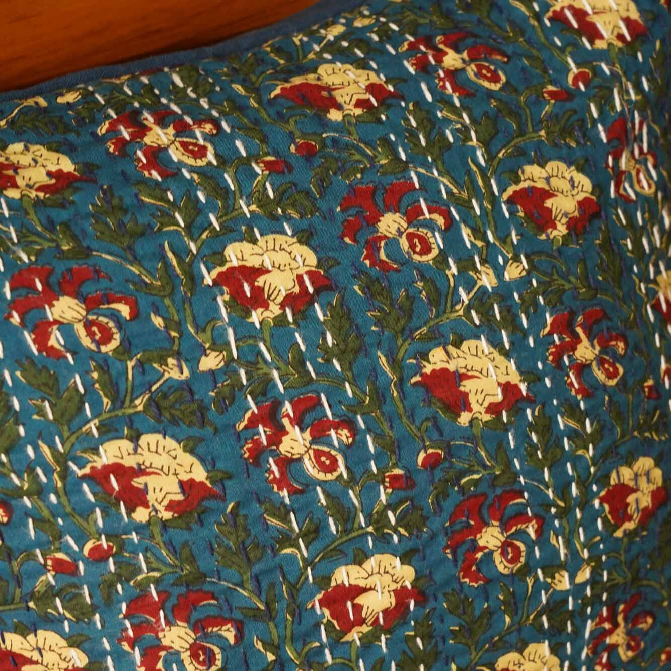 Ajrakh- Blue – Kantha Stitch Cushion Cover