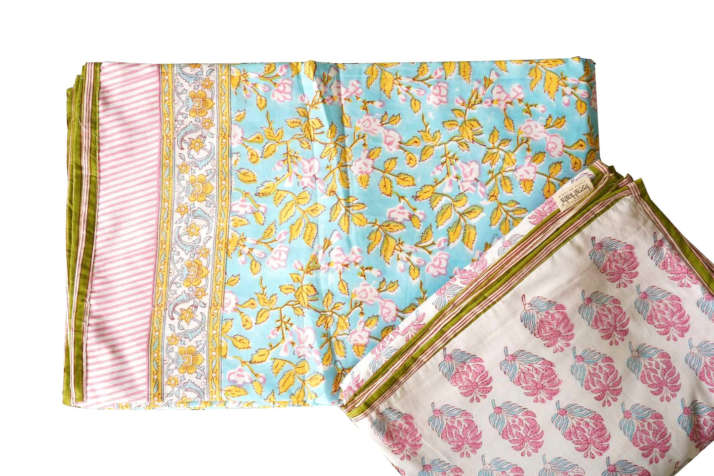 Pair Of Single Bed Block Print Reversible Mul Dohar – Sadabahaar