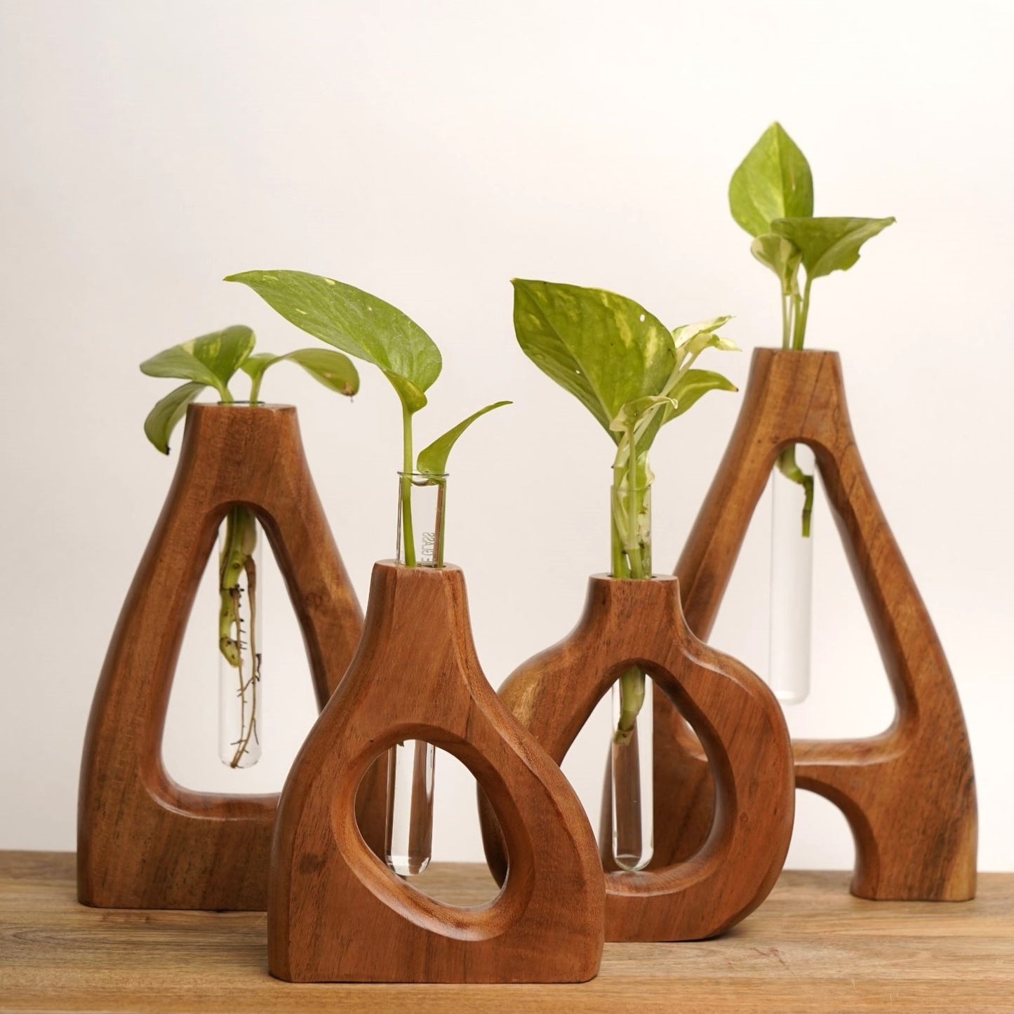 Acacia Wood Vases - Set of 4