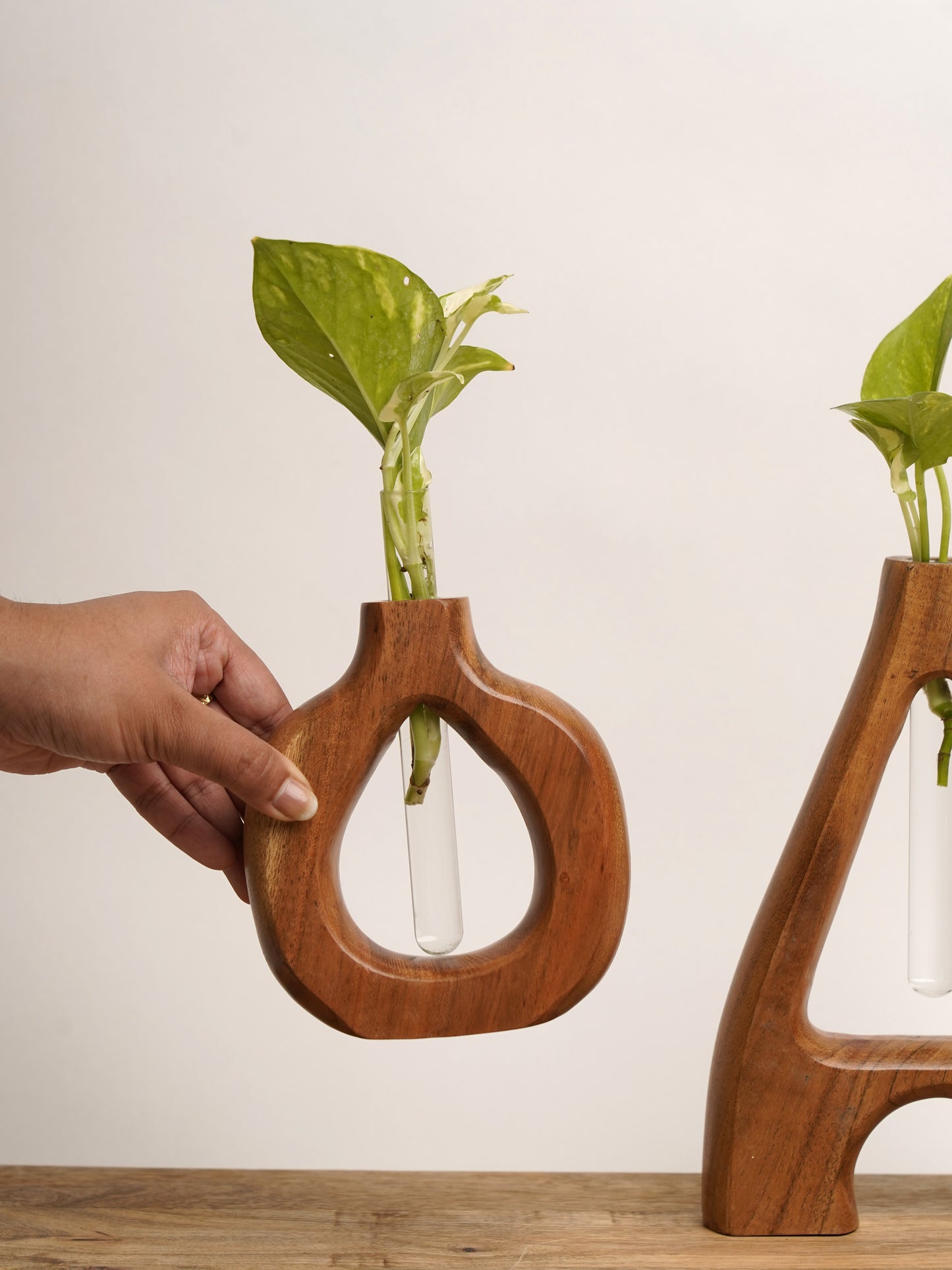 Acacia Wood Vases - Set of 2 - Triangle & Drop