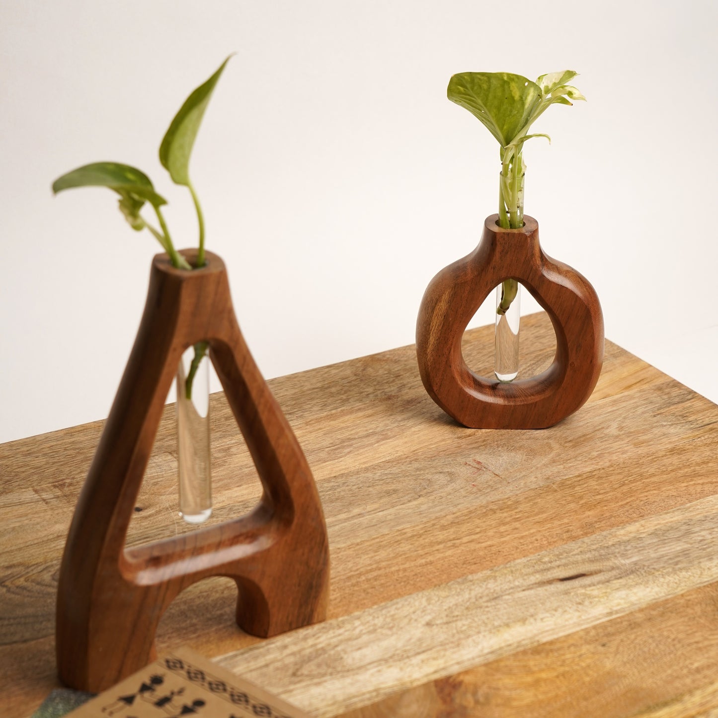 Acacia Wood Vases - Set of 2 - Triangle & Drop
