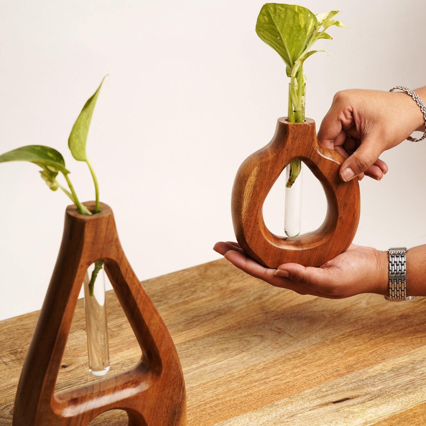 Acacia Wood Vases - Set of 2 - Triangle & Drop