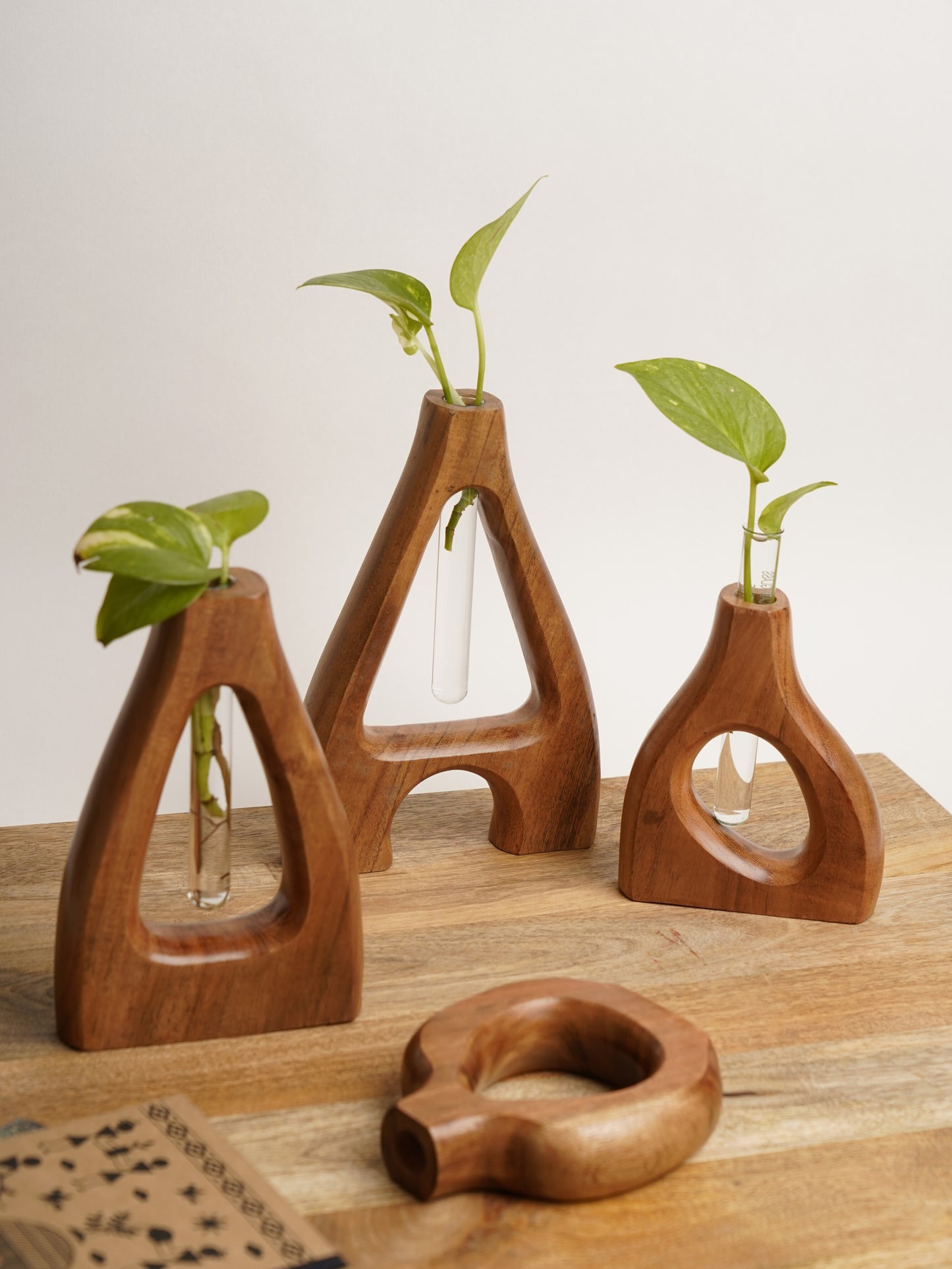 Acacia Wood Vases - Set of 4