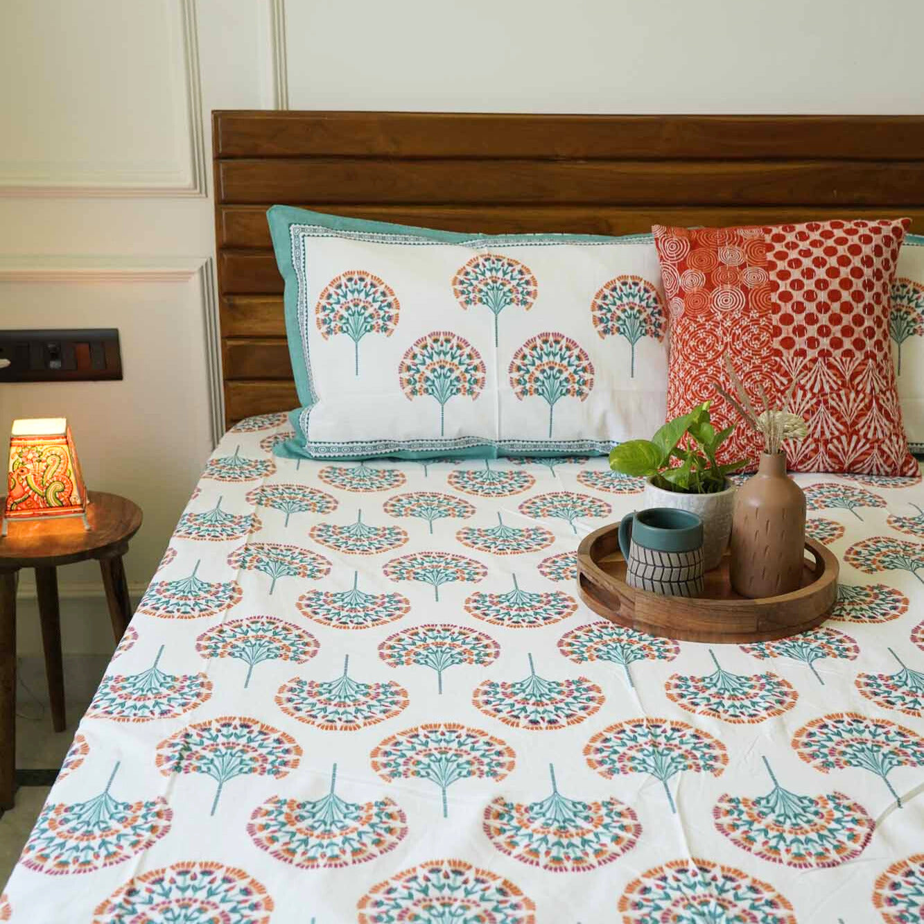 Peacock Blue - Flat I Fitted Bedsheet (108x108 Inches)
