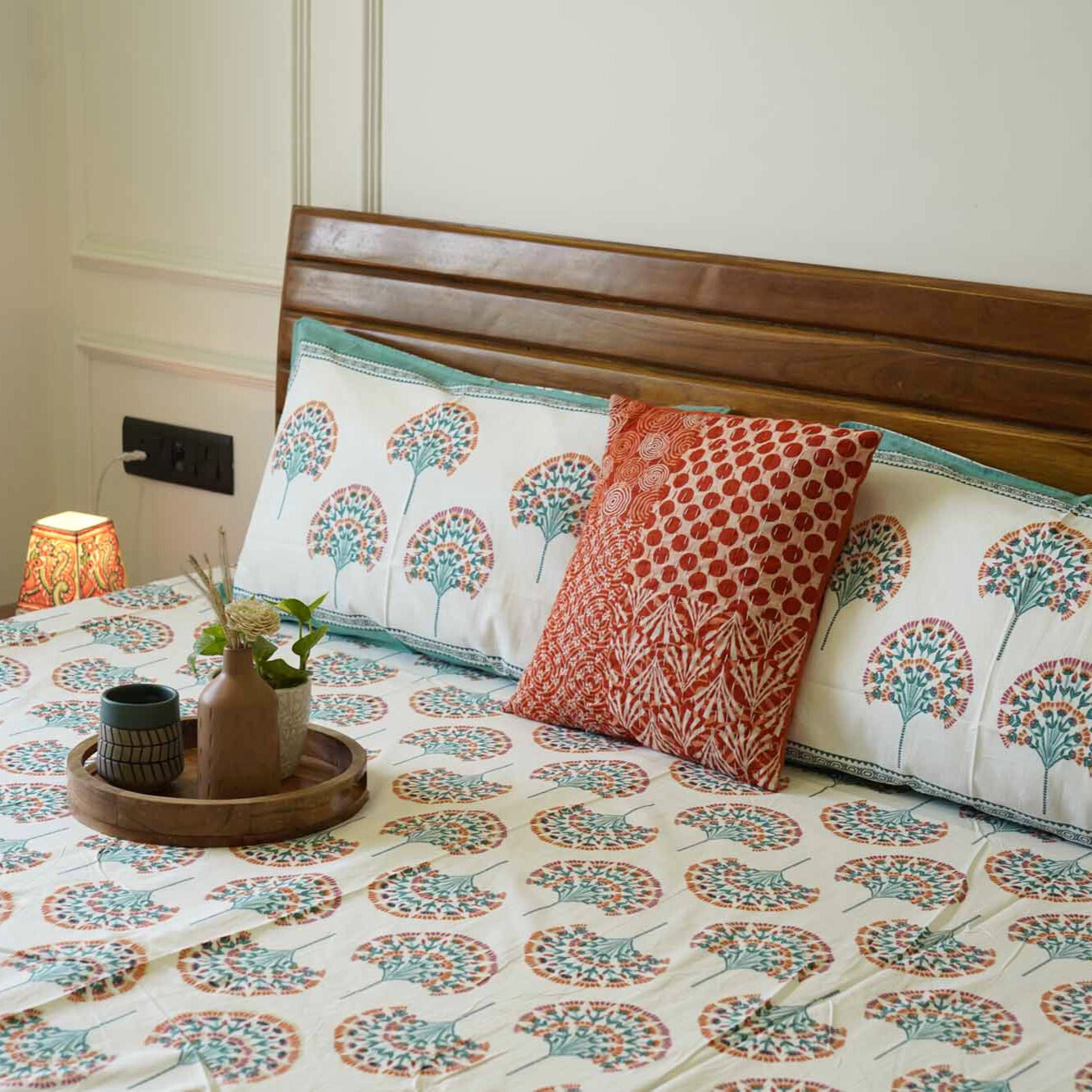 Peacock Blue - Flat I Fitted Bedsheet (108x108 Inches)