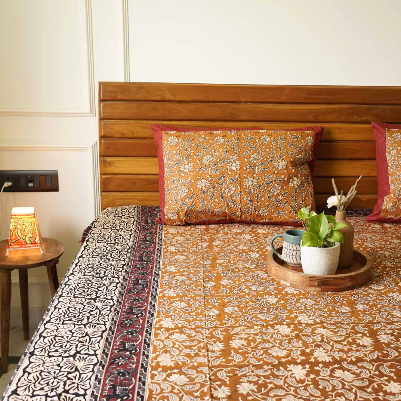 Kalamkari Rust - Flat I Fitted Bedsheet (90x108 Inches)