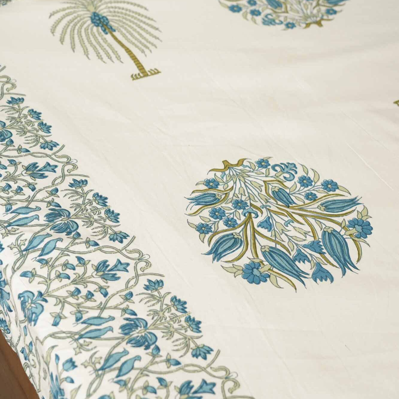 Ananta - Blue - Flat I Fitted Bedsheet (100x108 Inches)