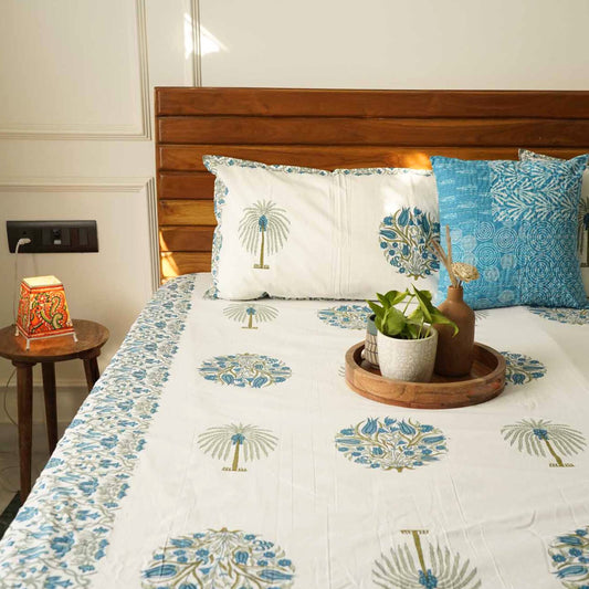 Ananta - Blue - Flat I Fitted Bedsheet (100x108 Inches)