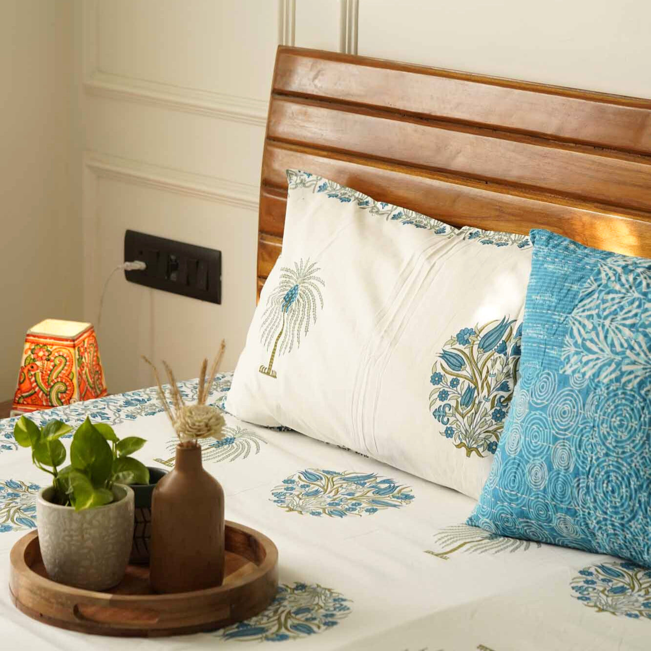Ananta - Blue - Flat I Fitted Bedsheet (100x108 Inches)