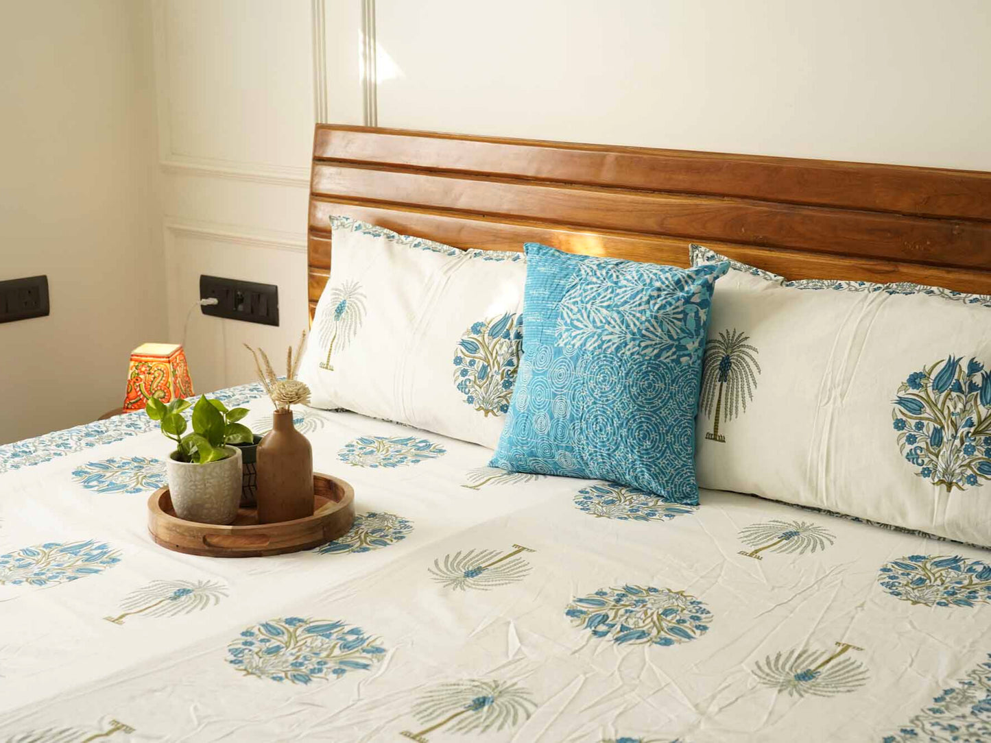 Ananta - Blue - Flat I Fitted Bedsheet (100x108 Inches)