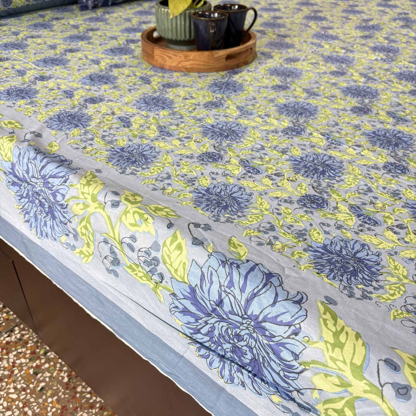 Marigold Blue- Flat I Fitted Bedsheet (100x108 Inches)