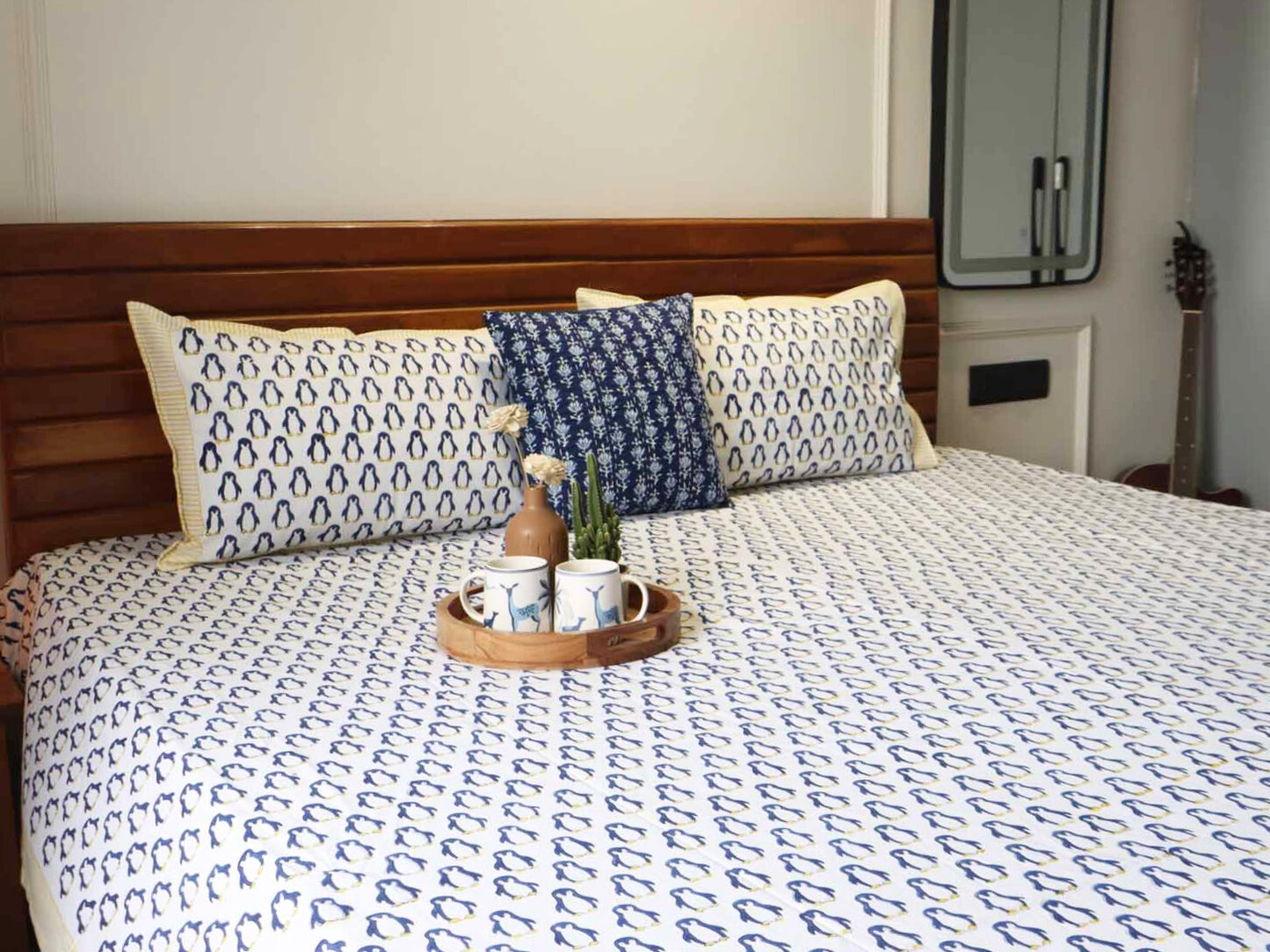 Blue Penguin - Handblock Bedsheet (90x108 Inches)