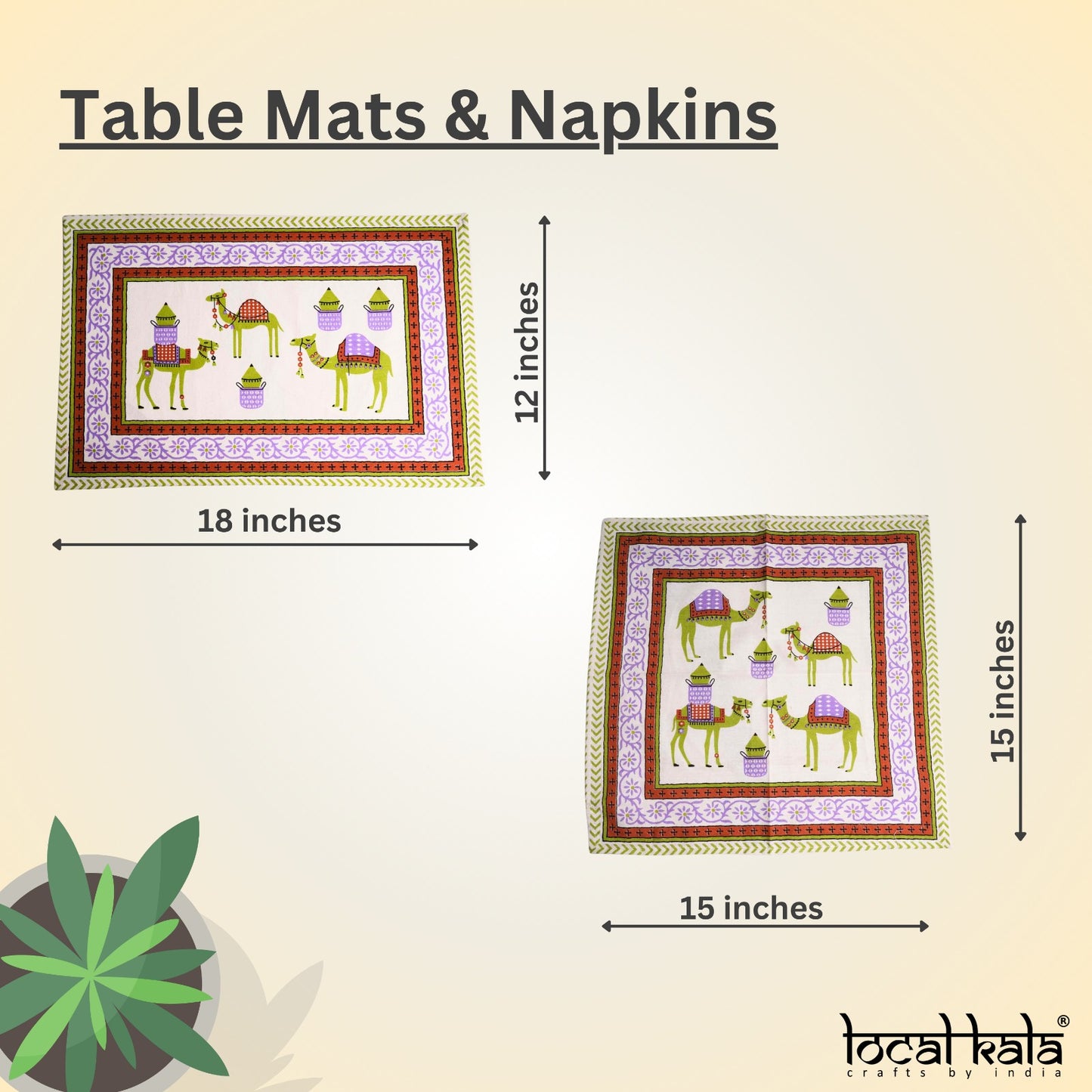 Camel - Set of 4 table mats and 4 napkins