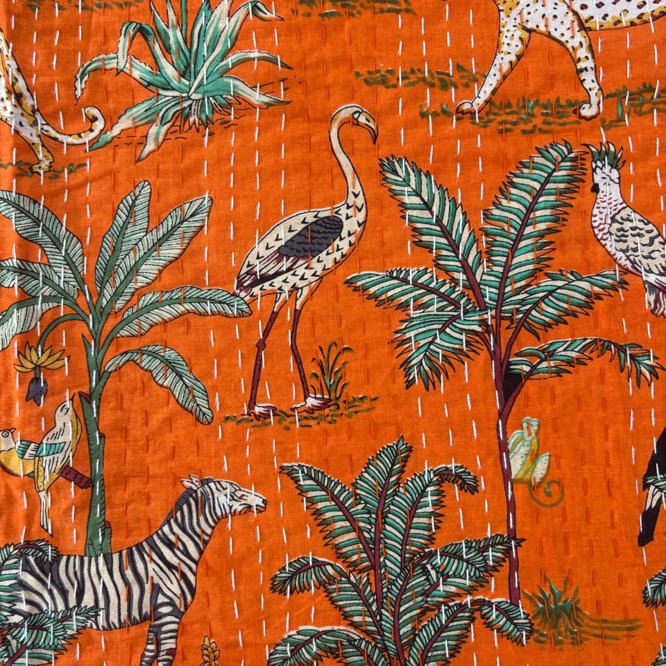 Jungle Safari - Kantha Stitch Bedcover