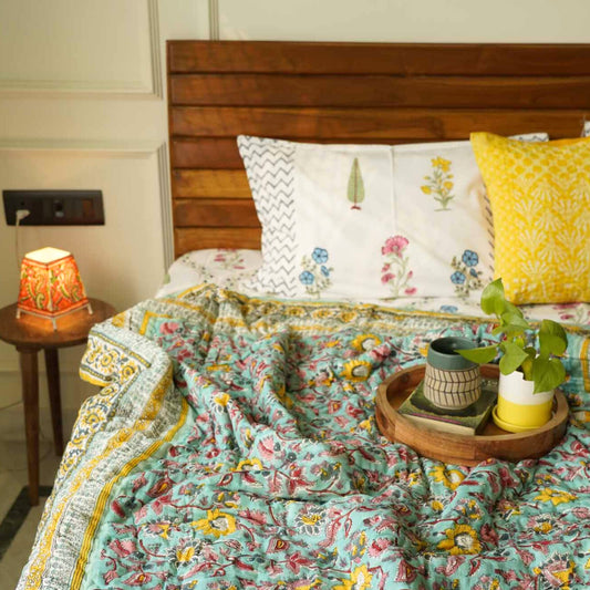 Haryali - Handblock Razai I Comforter