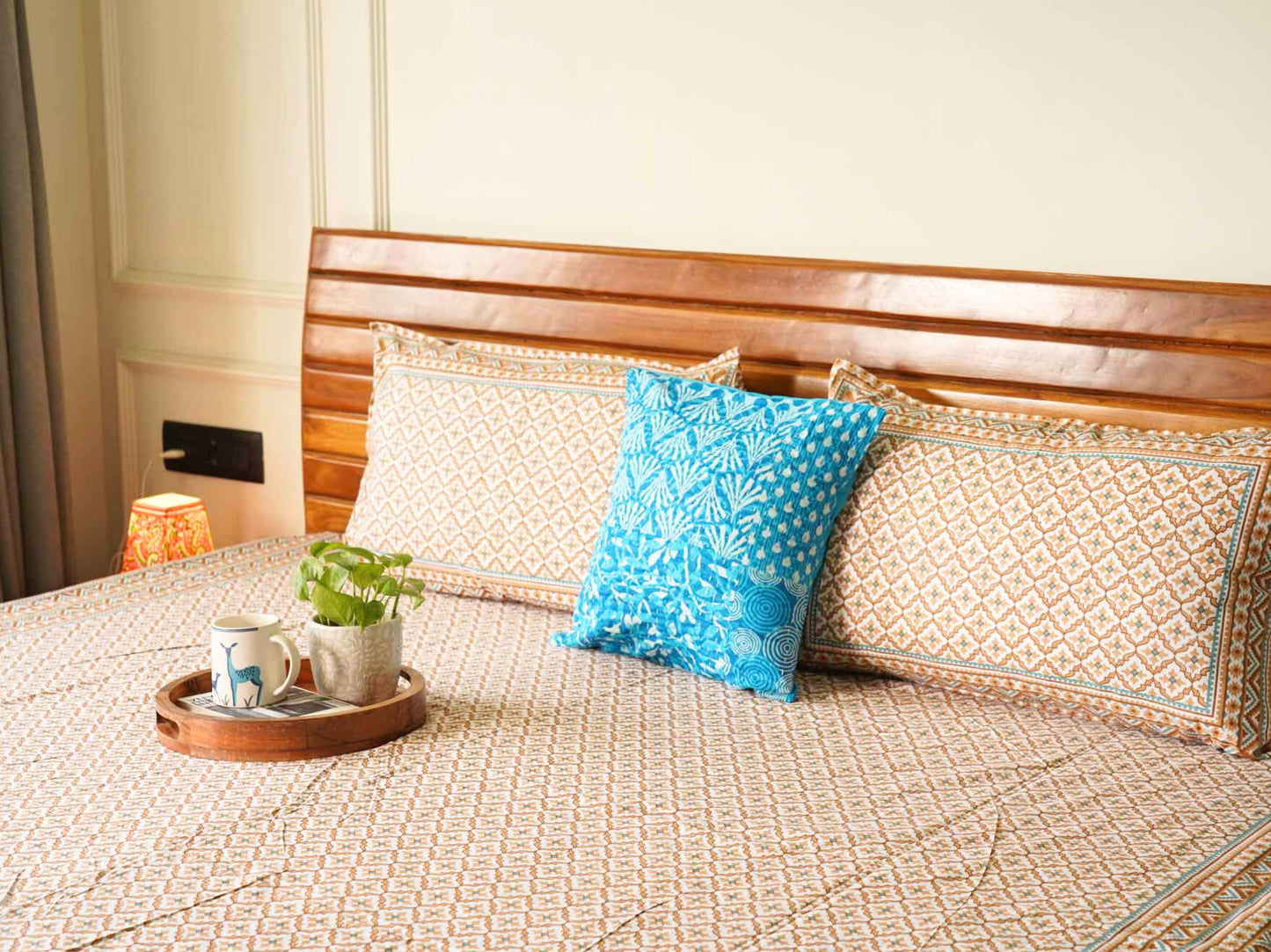 Jharokha - Orange – Flat I Fitted Bedsheet (90x108 Inches)