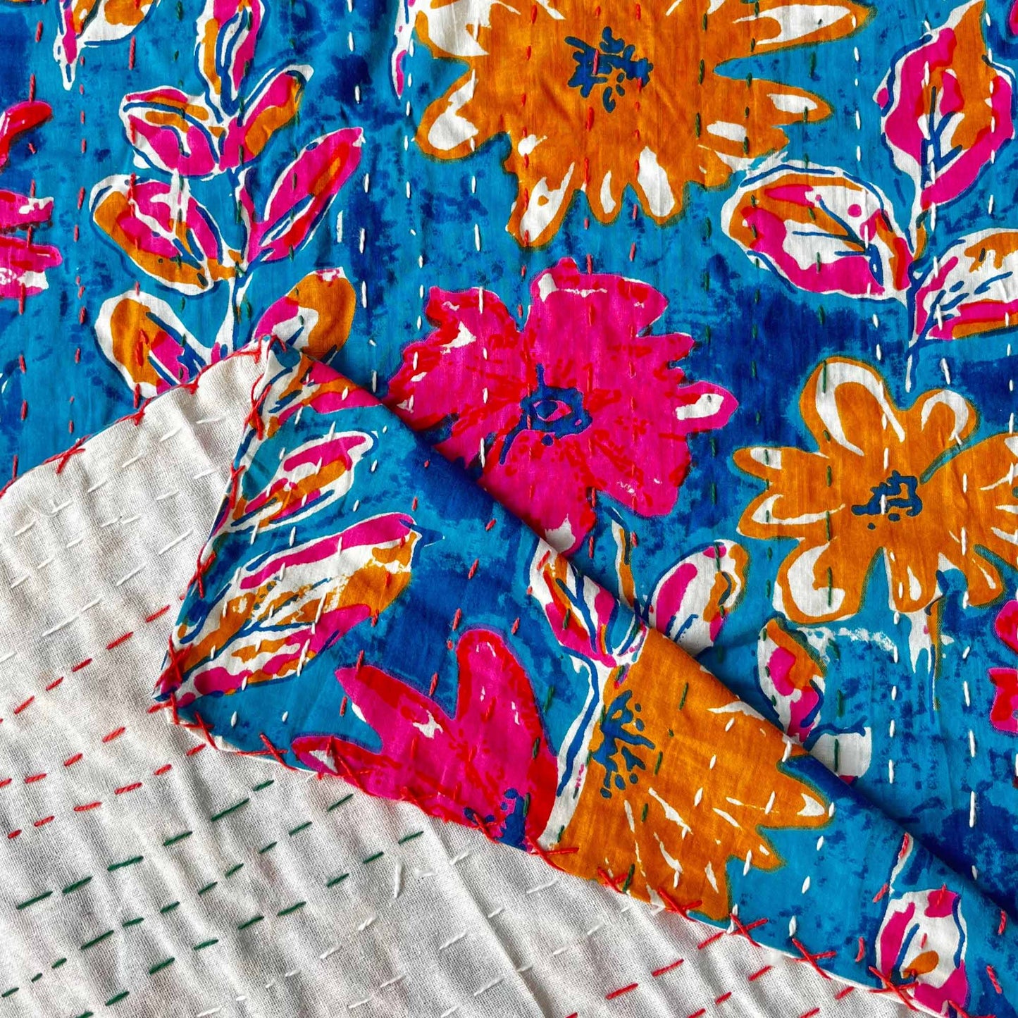 Firozi - Kantha Stitch Bedcover