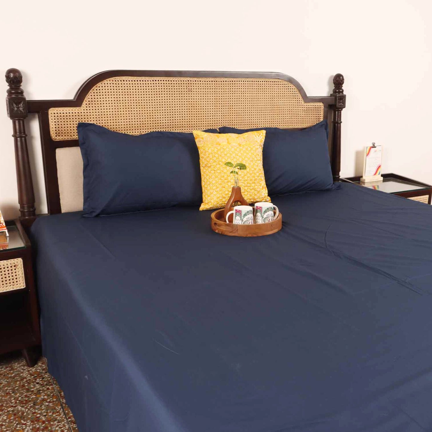 Solids - Blue - Flat I Fitted Percale Cotton Bedsheet (108x108 Inches)