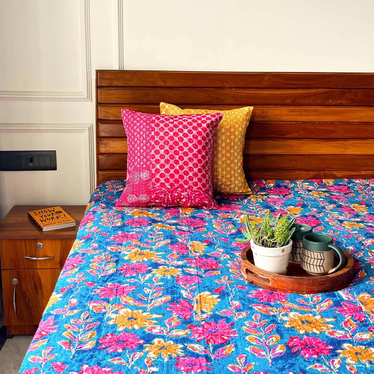 Firozi - Kantha Stitch Bedcover