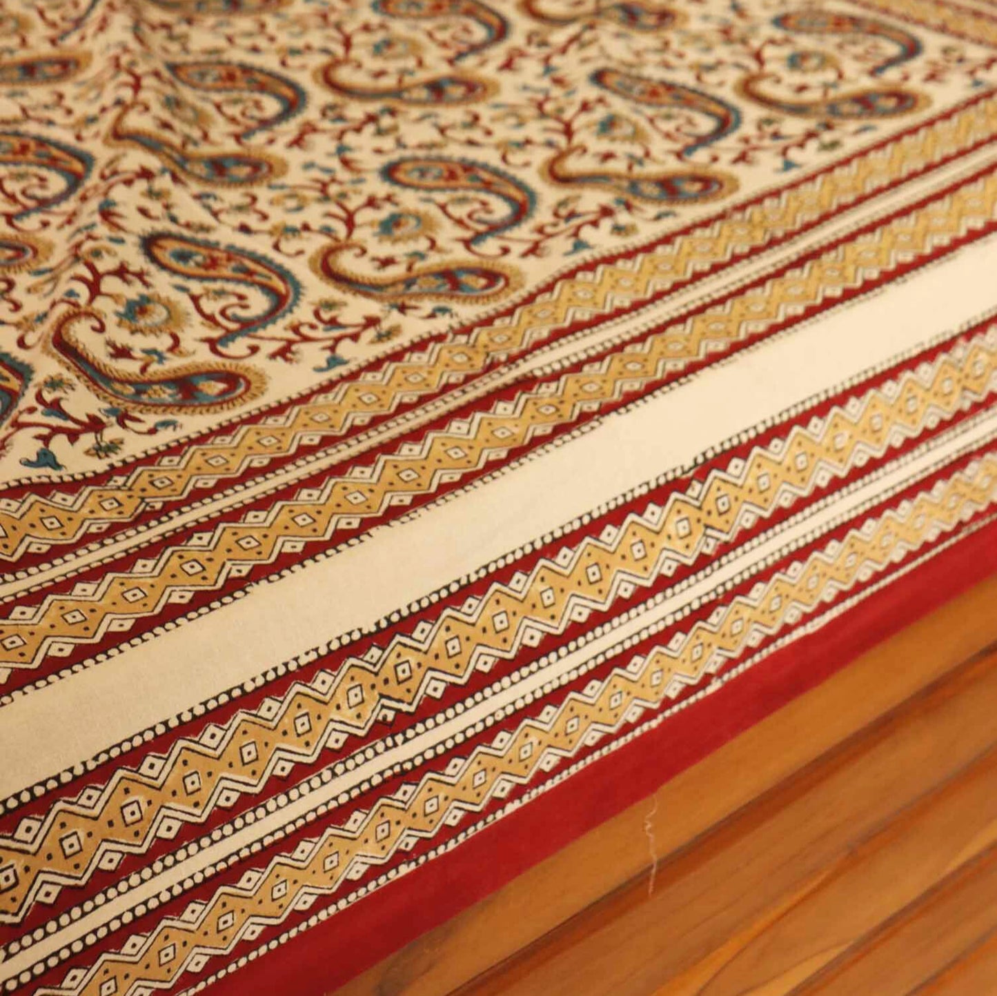 Kalamkari Paisley - Hand Block Single Bed Bedsheet (60x90 Inches)