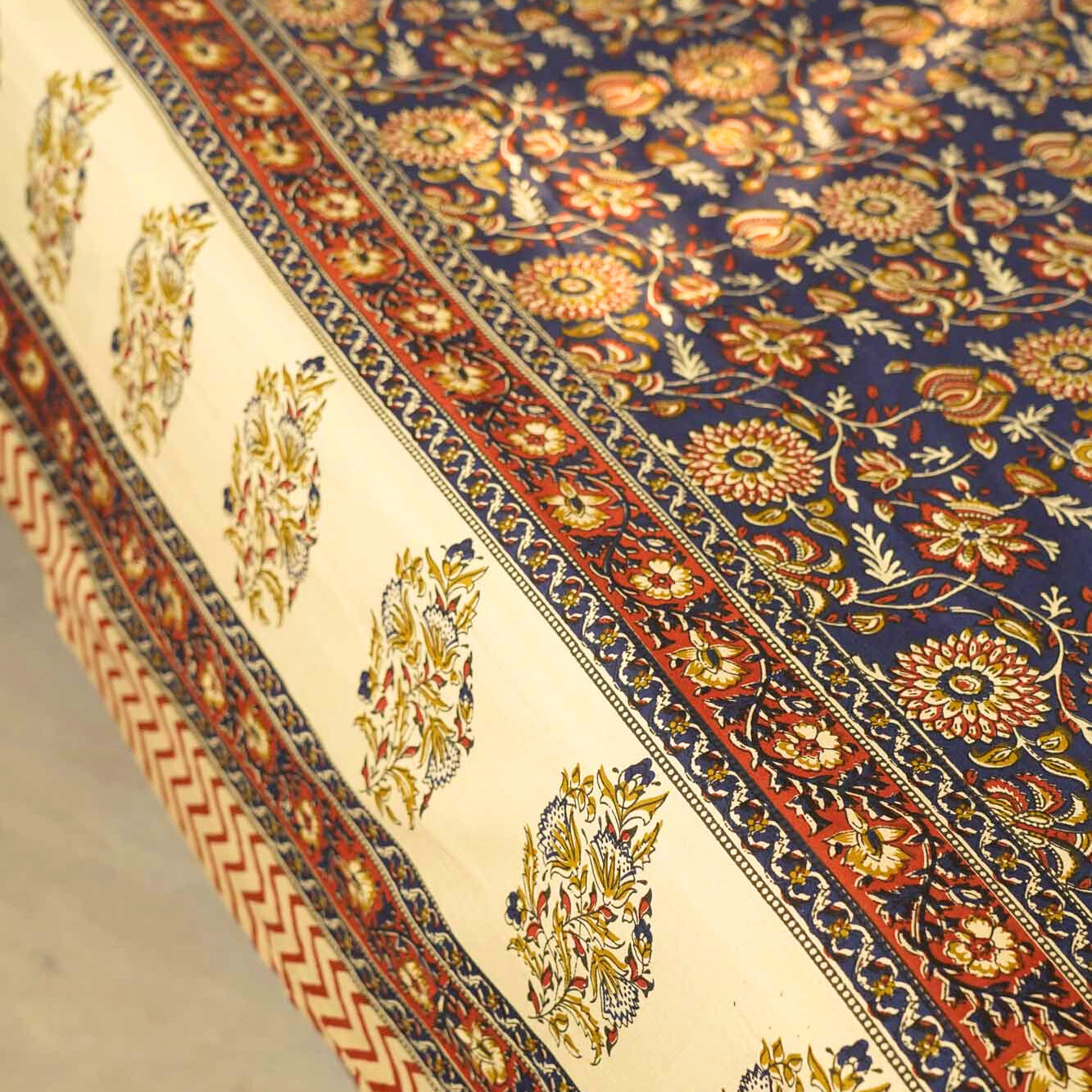 Kalamkari Blue B - Flat I Fitted Bedsheet (108x108 Inches)