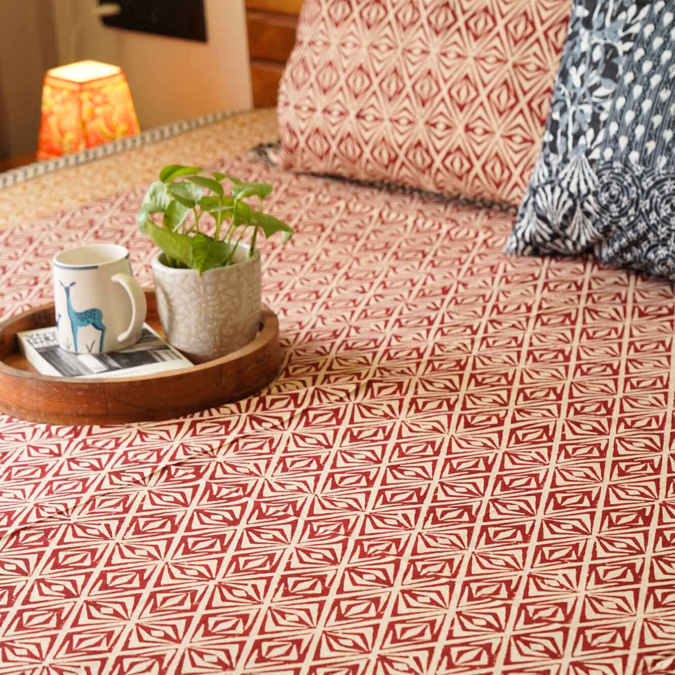 Hand Block Kalamkari Diamond Bedsheet (90x108 Inches)