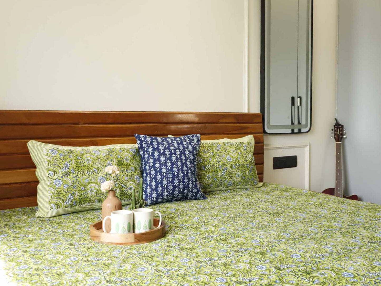 Phulwari Green - Handblock Bedsheet (108x108 Inches)