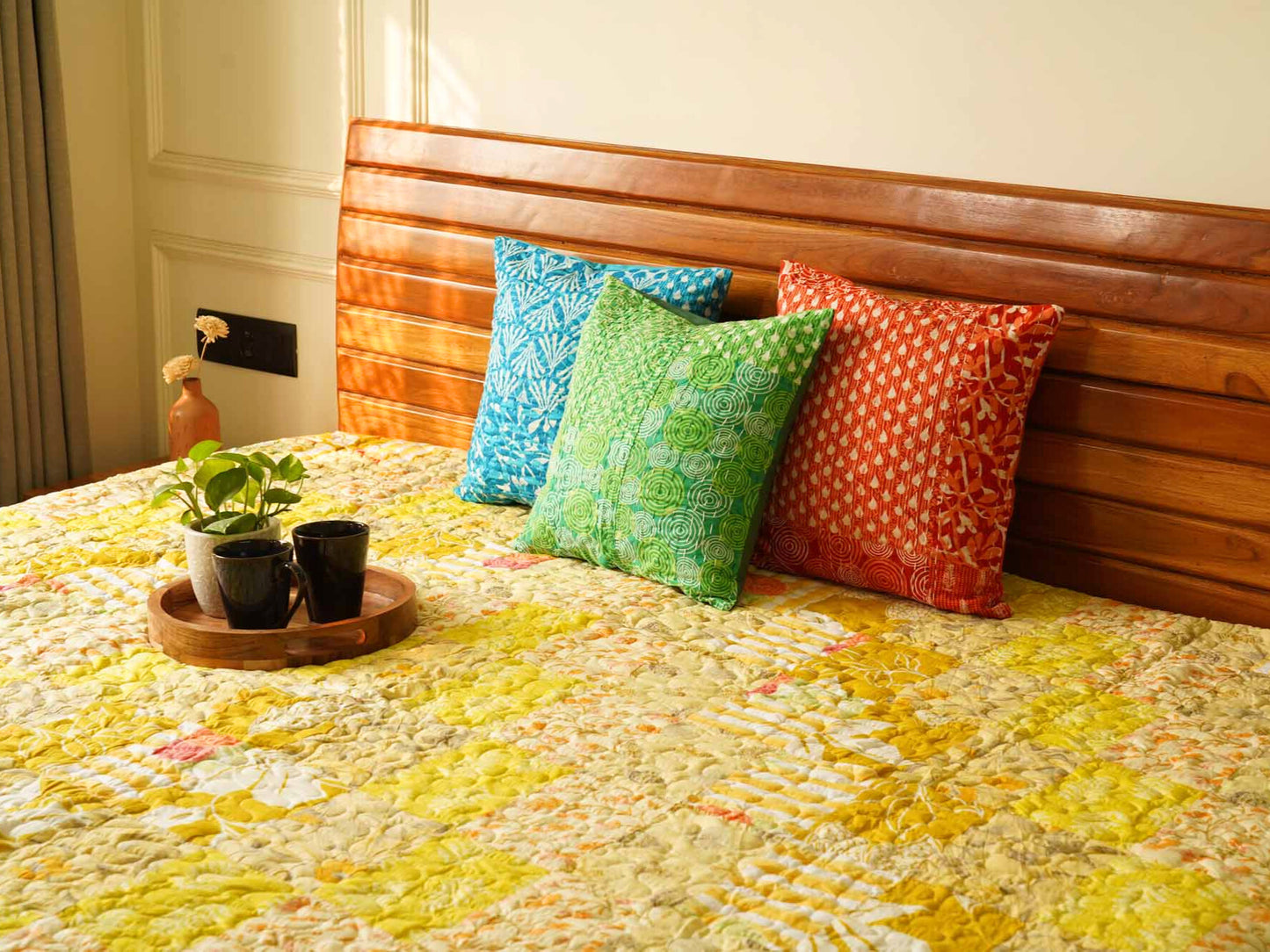 Rangeela - Yellow - A Patchwork Reversible Quilted Bedcover I Comforter