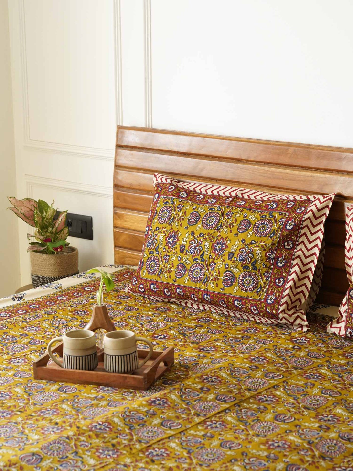 Kalamkari Mustard - Bedsheet (108x108 Inches)