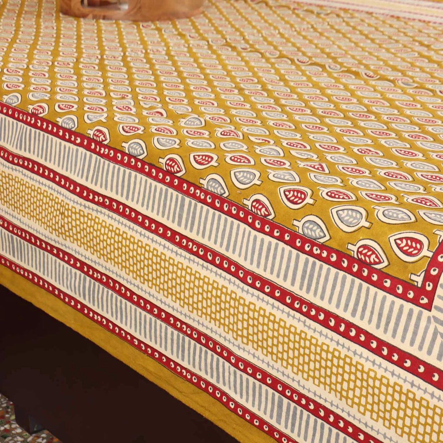 Kalamkari Patti Mustard - Single Bed Bedsheet (60x90 Inches)