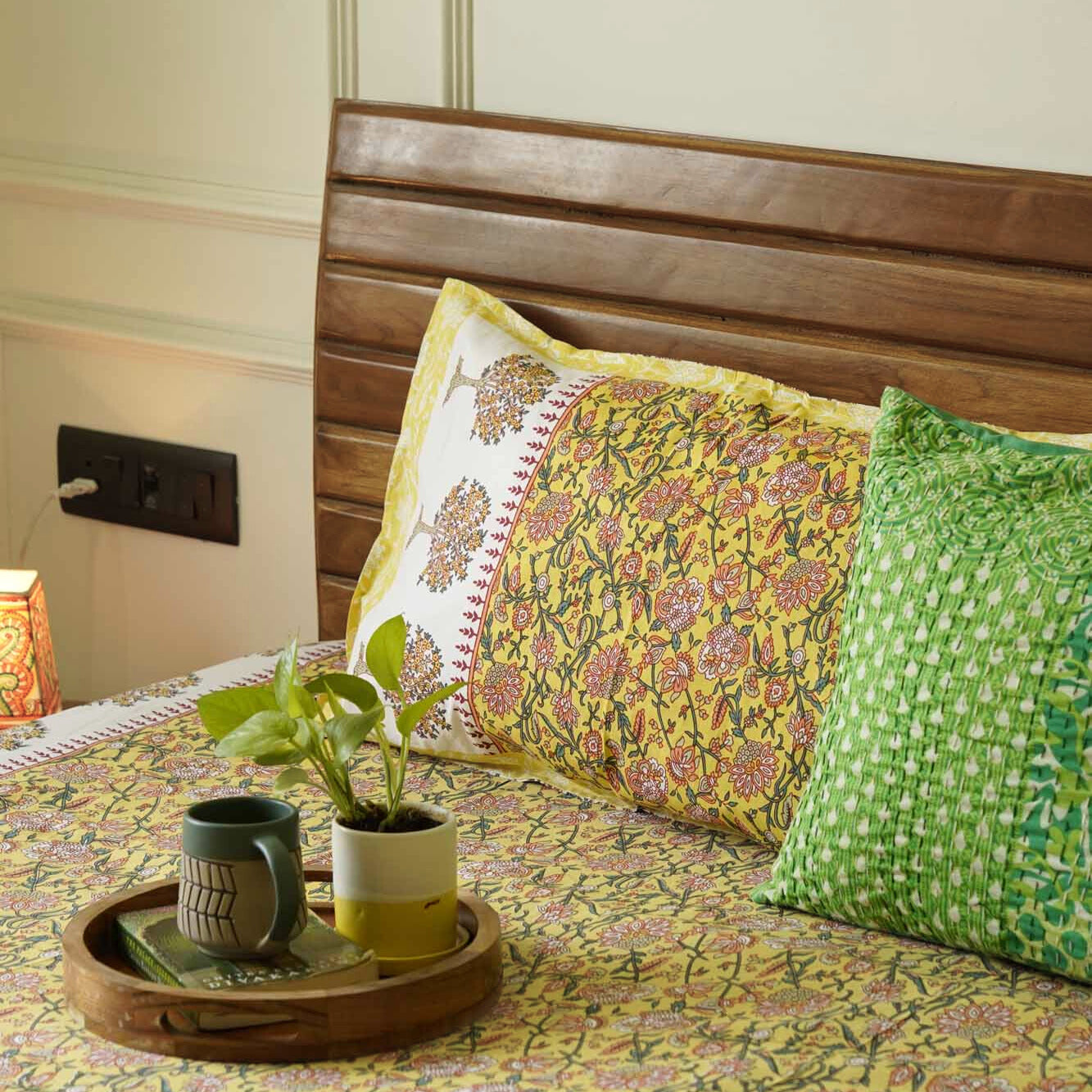 Yellow Parkota - Flat I Fitted Bedsheet (90x108 Inches)