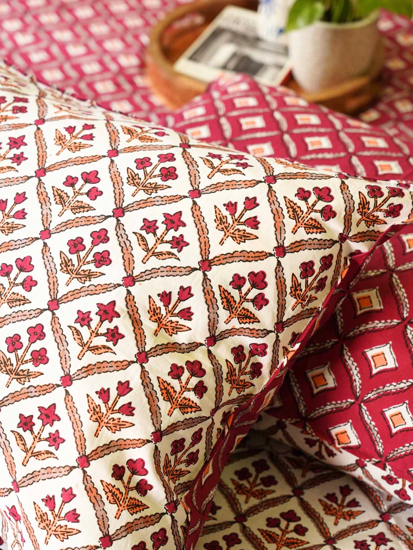 Bageecha - Red - Flat I Fitted Bedsheet (108x108 Inches)