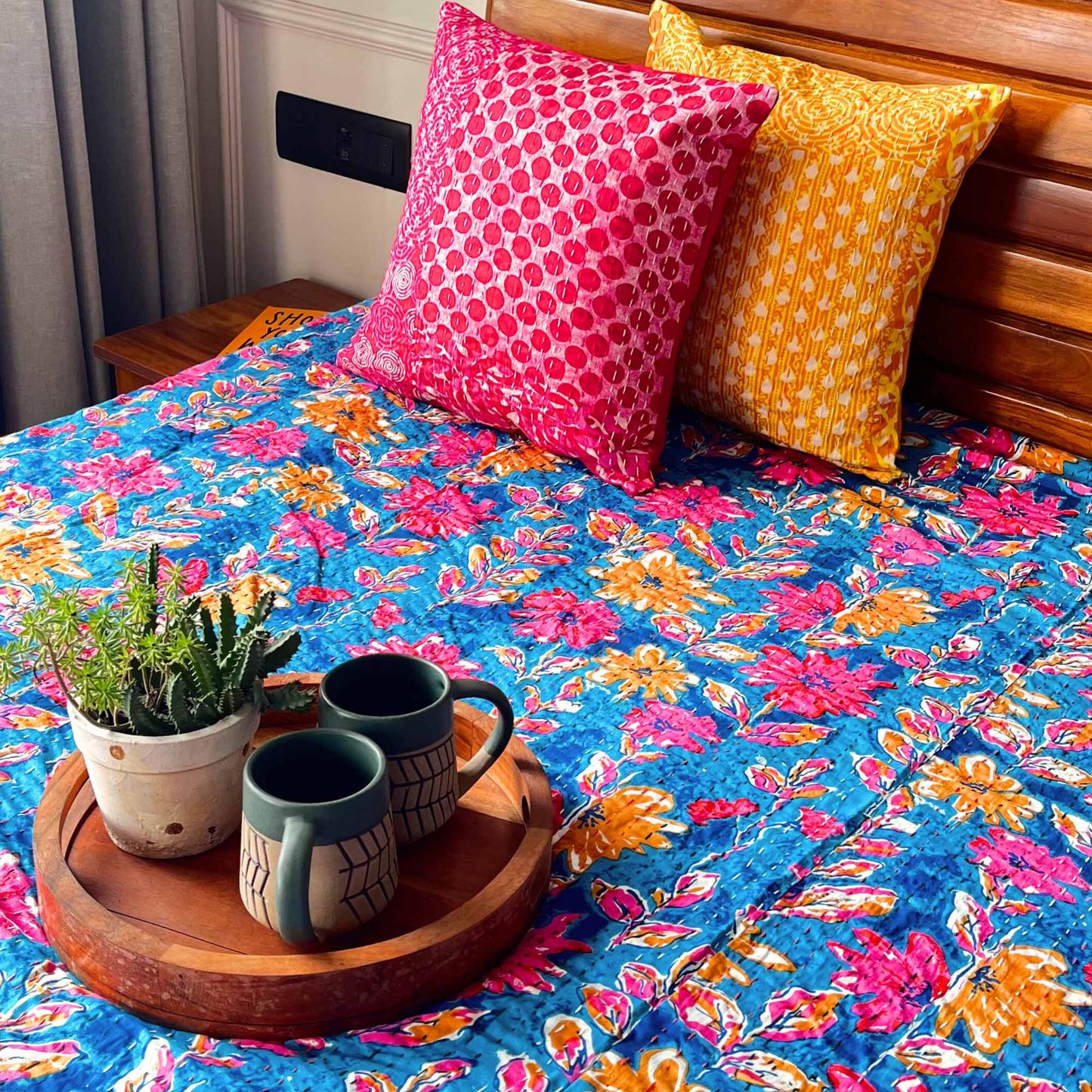 Firozi - Kantha Stitch Bedcover