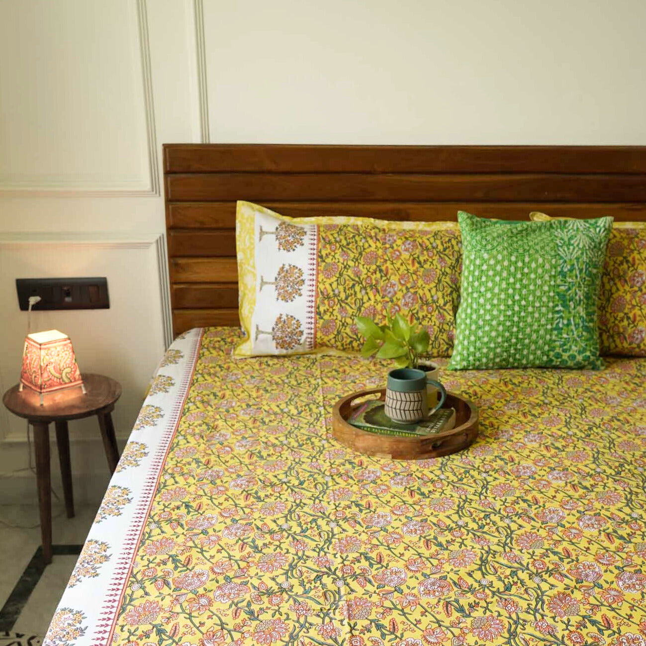 Yellow Parkota - Flat I Fitted Bedsheet (90x108 Inches)