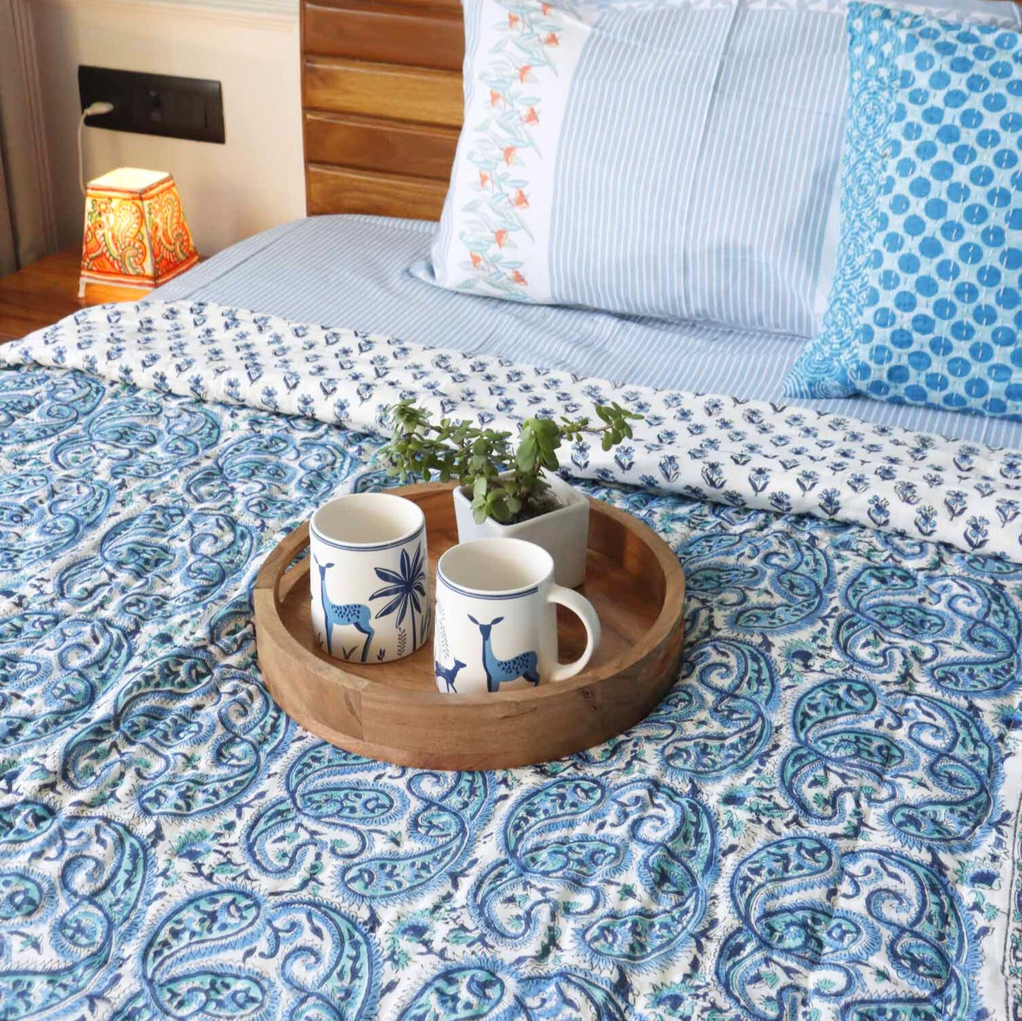 Blue Paisley - Handblock Razai