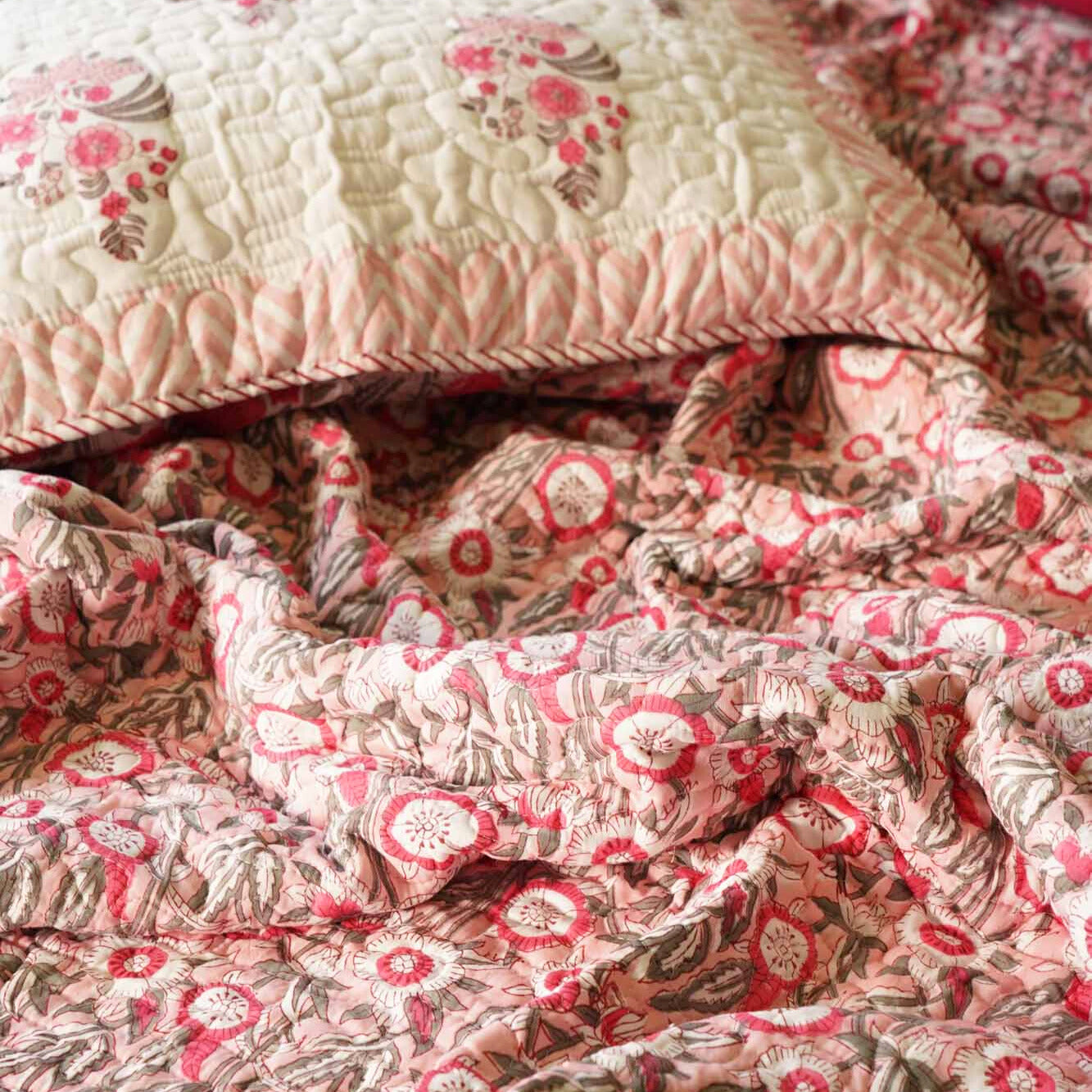 Mallika - Quilted and Reversible Handblock Bedcover I Comforter