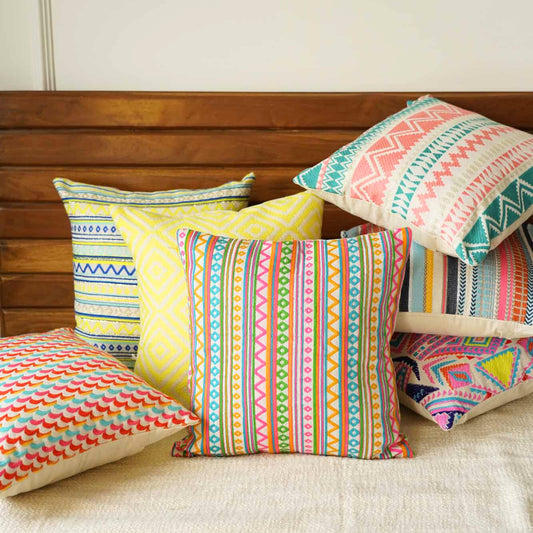Playful palette - set of 7 Jacquard Cushion Cover