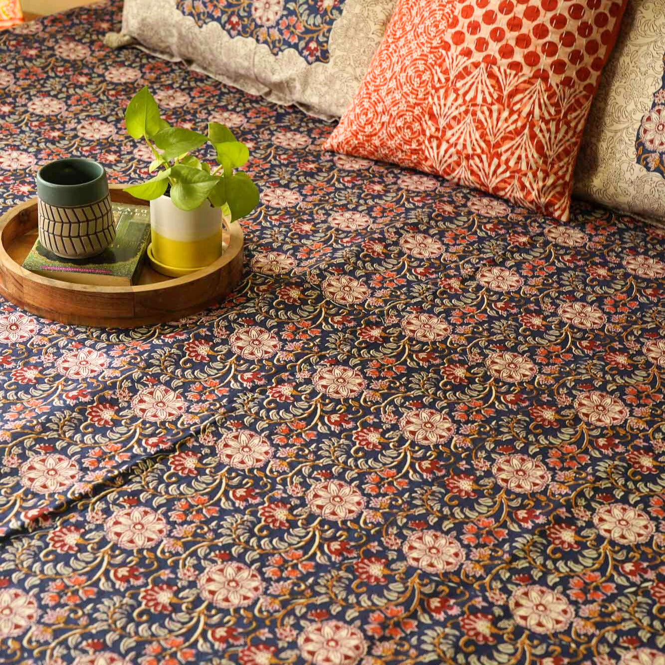 Kalamkari Chartlook - Flat I Fitted Bedsheet (108x108 Inches)