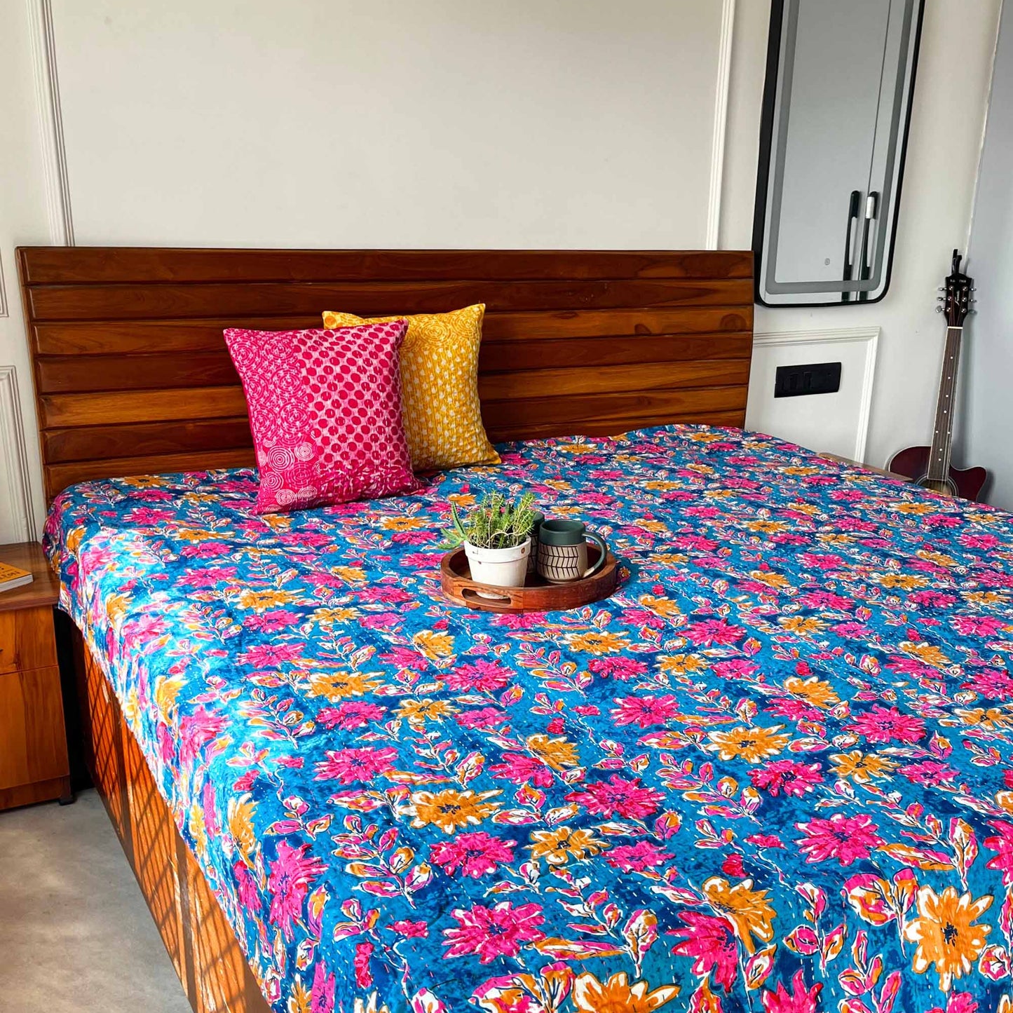 Firozi - Kantha Stitch Bedcover