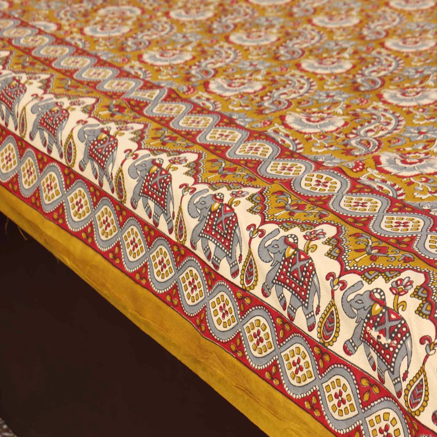 Kalamkari Booti Mustard - Single Bed Bedsheet (60x90 Inches)
