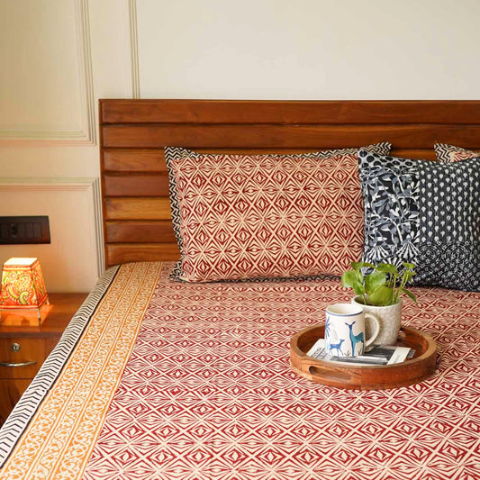 Hand Block Kalamkari Diamond Bedsheet (90x108 Inches)