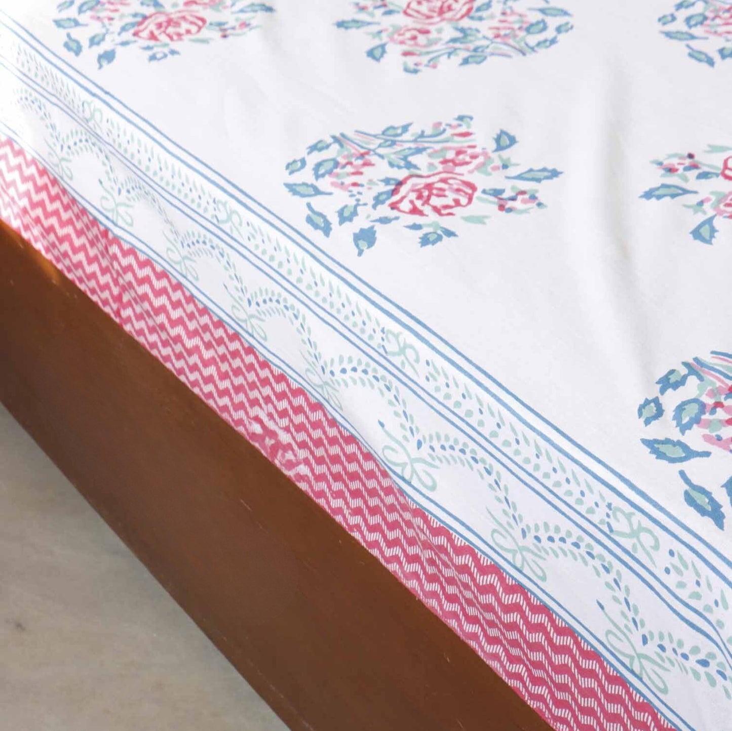 Pink Rose - Flat I Fitted Bedsheet (100x108 Inches)