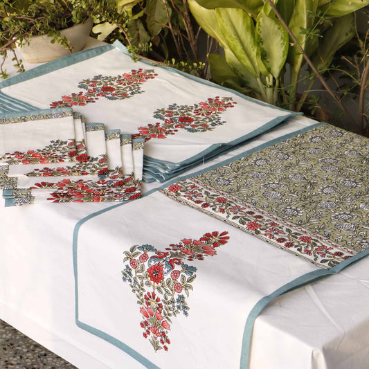 Green - Table Runner, Table Mats and Napkins