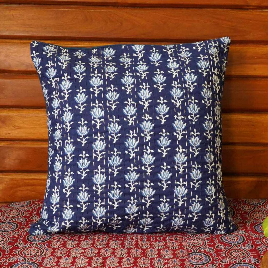 Kamal - Indigo Kantha Stitch Cushion Cover