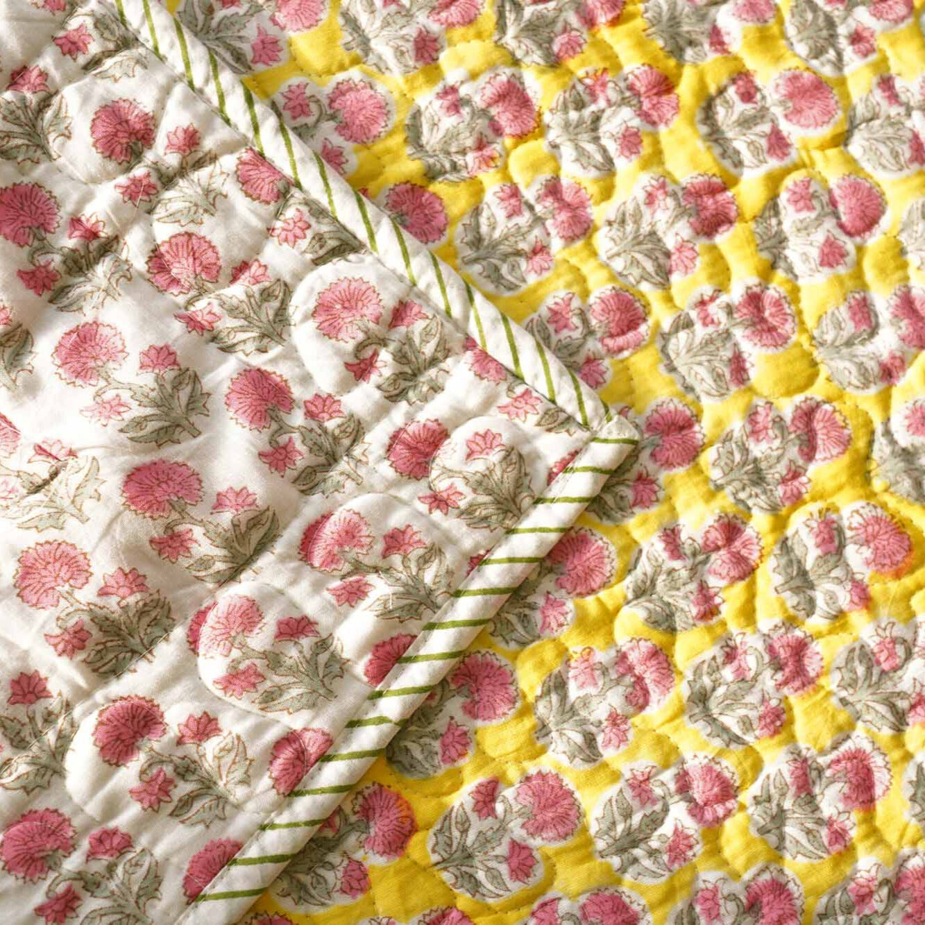 Madhubala - Quilted and Reversible Handblock Bedcover I Comforter