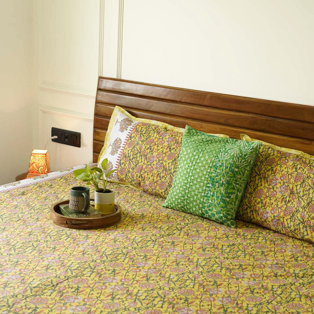 Yellow Parkota - Flat I Fitted Bedsheet (90x108 Inches)