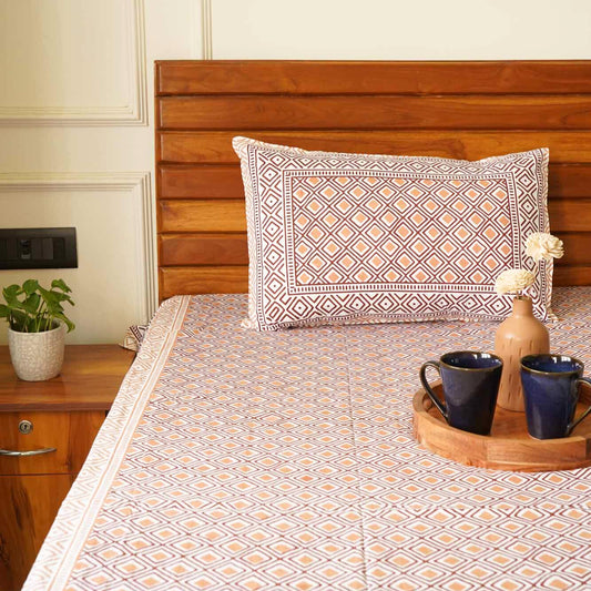 Rhombus - Brown – Flat I Fitted Bedsheet (90x108 Inches)