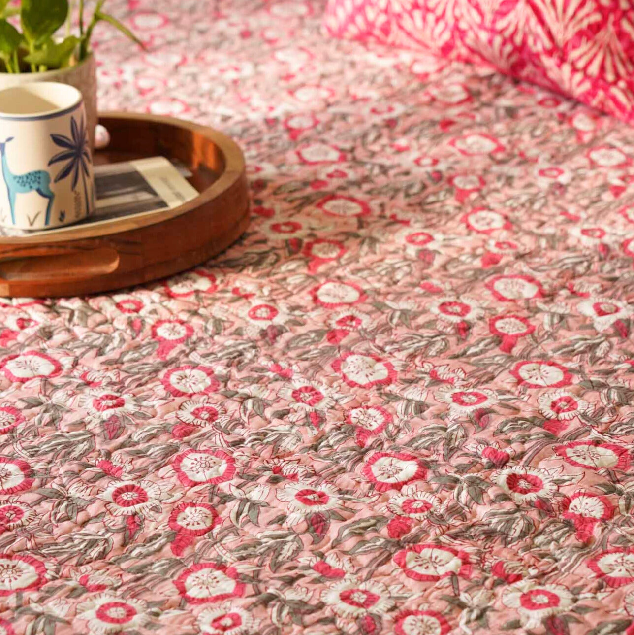 Mallika - Quilted and Reversible Handblock Bedcover I Comforter